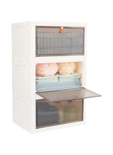 Home-Complete Set of 3 Collapsible Storage Bins - 23Qt Capacity Organizers with Lids and Front Doors - Stackable Storage Containers for Any Room