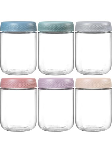 Overnight Oats Containers with Lids 16oz Glass Mason Jars, Glass jars with Airtight Lids, Wide mouth Mason Salad jars, Refillable Kitchen Storage Containers for Dry Food, Coffee, Nuts and More