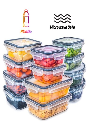 Airtight Meal Prep Container Set with Locking Lids, 12pcs Re-usable Plastic Food Storage Containers, Stackable Kitchen Organizer Boxes, BPA Free &amp; Microwave Freezer Dishwasher Safe 12pcs Set