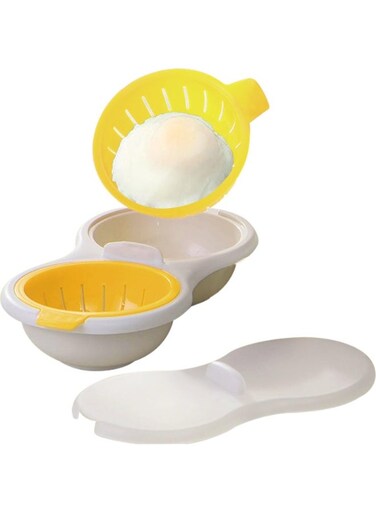 Microwave Egg Poacher for 2 Eggs &ndash; Double-Layer Egg Boiler Container with 2 Cavities &ndash; BPA-Free Egg Steamer Cup for Poached, Sandwiches, Quick Breakfast &ndash; Easy Clean, Yellow