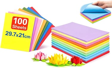 LAVISH A4 Double-Sided Colored Paper   100 Sheets Pack   29.7 &times; 21 cm   Assorted Colors   Easy to Cut   For Art &amp; Craft, Printing, Scrapbooking, Decoration &amp; Gift Wrapping