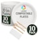 LAVISH Biodegradable 10-Inch Bagasse Plates with Wooden Cutlery   10-Pack Eco-Friendly Disposable Dinnerware Set for Hot &amp; Cold Food