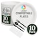 LAVISH Biodegradable 10-Inch Bagasse Plates with Plastic Cutlery   10-Pack Eco-Friendly Disposable Dinnerware Set for Hot &amp; Cold Food