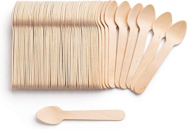 LAVISH 100-Pack 11cm Wooden Dessert Spoons &ndash; Small Disposable Eco-Friendly Spoons for Tasting, Ice Cream, Parties, Catering &amp; Events &ndash; Natural Alternative to Plastic