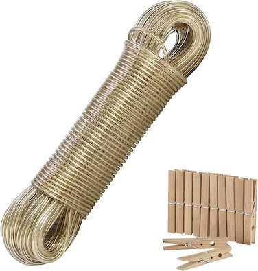 LAVISH 20m PVC Plastic Coated Steel Wire Rope Clothesline - Multipurpose Washing Line, Laundry Hanging Anti-Rust Cloth Drying rope, Ideal for Home, Outdoor, and Events. (ROPE 20 PCS Cloth Clip,)