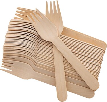 LAVISH Disposable Wooden 50 Pcs Forks; Eco-Friendly Bamboo Forks, Compostable Utensils for Parties and Events, Sustainable and Biodegradable Tableware