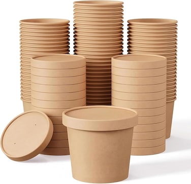 LAVISH 25 Pcs Soup Cups Paper Containers- [16Oz/460ml] Kraft Food Disposable Go To Bowls, Eco-Friendly Biodegradable Perfect For Party, Desert, Hot &amp; Cold Use