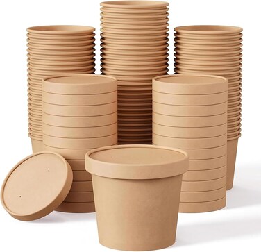 LAVISH 100 Pcs Soup Cups Paper Containers- [12Oz/350ml] Kraft Food Disposable Go To Bowls, Eco-Friendly Biodegradable Perfect For Party, Desert, Hot &amp; Cold Use