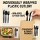 LAVISH 10-Pack Disposable Black Cutlery Set with Napkin &ndash; Individually Wrapped Fork Spoon Knife Combo for Travel, Camping, Events, Takeaway &amp; Parties