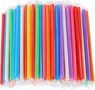 LAVISH 100 Multicolor Smoothie Straws   Jumbo 12mm Wide, 21cm Long   Individually Wrapped, BPA-Free   Thick Disposable Boba Straws for Milkshakes, Juice, Bubble Tea, Slushies
