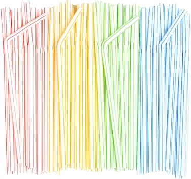 LAVISH Multicolor Flexible Plastic 200 Pcs Straws &ndash; Disposable, BPA-Free, Food-Grade Drinking Straws for Hot &amp; Cold Beverages, Ideal for Cafes, Parties &amp; Special Events