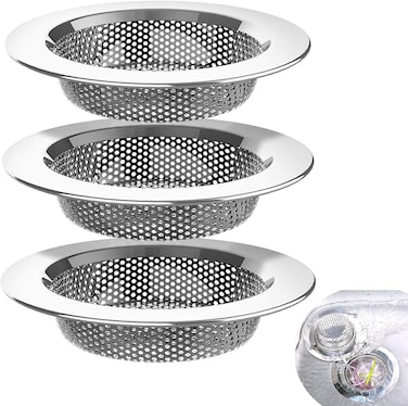 LAVISH 3-Pack Stainless Steel Kitchen Sink Strainers, Large Wide Rim, Sink Drain Filter