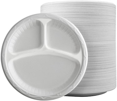 LAVISH 25 Pcs White Plastic Plates - Reusable 3-Section 10" (26cm) Food Plates - Lightweight &amp; Multi-Purpose for Weddings, Parties, Camping, Catering &amp; Picnics