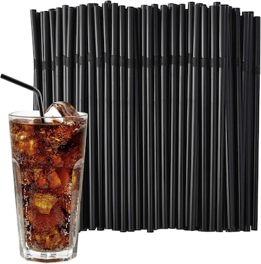 LAVISH Black Flexible Plastic 200 Pcs Straws &ndash; Disposable, BPA-Free, Food-Grade Drinking Straws for Hot &amp; Cold Beverages, Ideal for Cafes, Parties &amp; Special Events