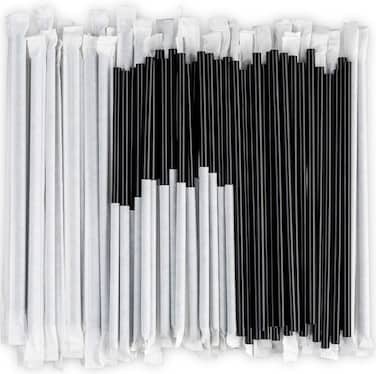 LAVISH 250 Black Plastic Straws &ndash; 24CM Long, 8MM Wide, Individually Wrapped &ndash; BPA-Free, Ideal for Hot &amp; Cold Drinks, Events &amp; Restaurants
