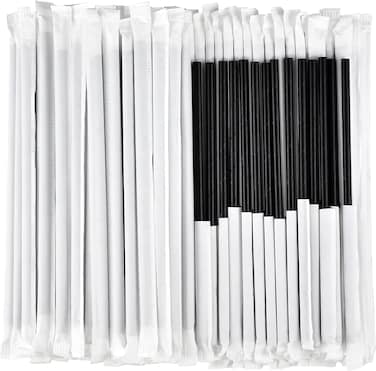 LAVISH 100-Pack Black Individually Wrapped  Disposable Straws &ndash; 24 CM Extra Long &amp; 8MM Wide, Perfect for Hot &amp; Cold Beverages, Parties &amp; Events