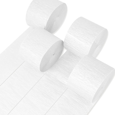 LAVISH Crepe Paper White Streamers &ndash; 4 Rolls, Vibrant Hanging Party Decorations for Birthdays, Weddings, Baby Showers, Bridal Events, DIY Crafts &amp; Theme Parties