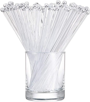 LAVISH Crystal Clear Round Head Cocktail Stirrers, 100 Disposable Drink Mixers for Coffee, Party Beverages, Wedding &amp; Bar Use