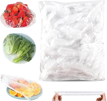 LAVISH 200 Pcs Elastic Food Cover Bags   Transparent Stretch Wrap Lids   Reusable Food Storage Covers for Bowls, Plates &amp; Containers   Kitchen Fresh Saver