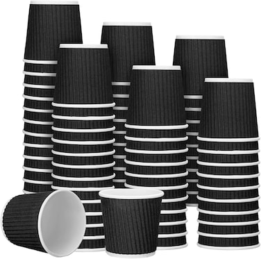 LAVISH 4oz Disposable Black Ripple Cups   25 Pcs Insulated Paper To Go Cups   Leak-Proof, Heat-Resistant for Hot/Cold Drinks, Travel, Office, Cafes