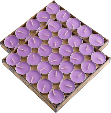 LAVISH 100 Pcs Purple Tea Light Candles Unscented &ndash; Long Burning, Dripless &amp; Smokeless &ndash; Use for Meditation, Aromatherapy, Events &amp; Occasions