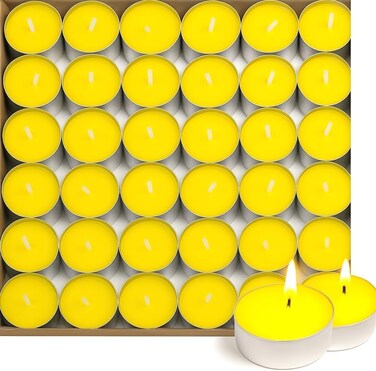 LAVISH 50 Pcs Yellow Tea Light Candles Unscented &ndash; Long Burning, Dripless &amp; Smokeless &ndash; Ideal for Weddings, Ceremonies, Church, and Peaceful D&eacute;cor