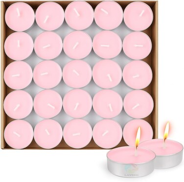 LAVISH 50 Pcs Pink Tea Light Candles Unscented &ndash; Long Burning, Dripless &amp; Smokeless &ndash; Ideal for Weddings, Ceremonies, Church, and Peaceful D&eacute;cor