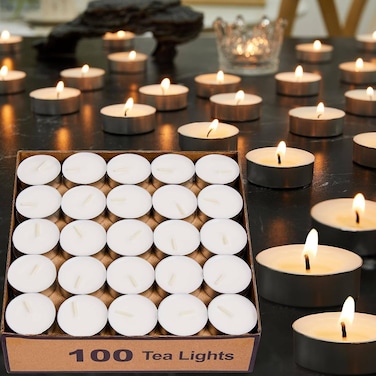 LAVISH 100 Pcs White Tea Light Candles Unscented &ndash; Long Burning, Dripless &amp; Smokeless &ndash; Ideal for Weddings, Ceremonies, Church, and Peaceful D&eacute;cor