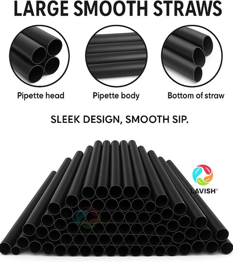 LAVISH 100 Black Smoothie Straws   Jumbo 12mm Wide, 21cm Long   Individually Wrapped, BPA-Free   Thick Disposable Boba Straws for Milkshakes, Juice, Bubble Tea, Slushies