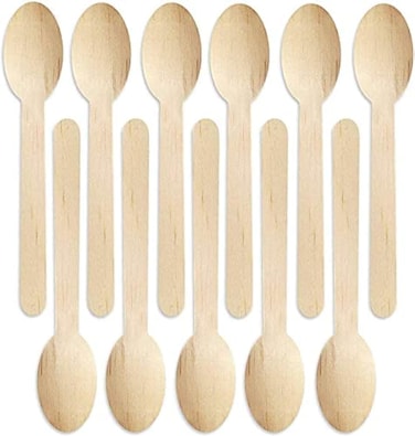 LAVISH 50 Pcs Small Wooden Spoons 4.5 Inch &ndash; Natural Biodegradable Dessert Spoons for Ice Cream, Snacks, Weddings, Buffet, Kids Parties &amp; More &ndash; Plastic-Free Cutlery Set