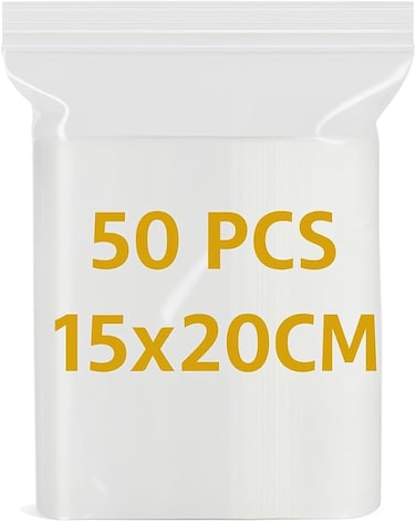 LAVISH Clear Ziplock Bags 15x20CM - 50 Pack   Resealable Plastic Storage Pouches   Food-Grade, Leakproof &amp; Reusable   For Food, Jewelry, Travel, Packing, Storage &amp; Organization