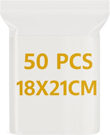 LAVISH Clear Ziplock Bags 18x21CM - 50 Pack   Resealable Plastic Storage Pouches   Food-Grade, Leakproof &amp; Reusable   For Food, Jewelry, Travel, Packing, Storage &amp; Organization