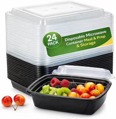 LAVISH Microwave Disposable Rectangular Food Containers with Lids   8Oz -24 Pack   Meal Prep Containers for Kitchen Food Storage, Plastic Lunch &amp; Takeaway Boxes
