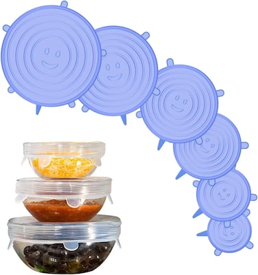 LAVISH Blue Silicone Stretch Lids 6 Pack Airtight Reusable Food Covers for Bowls, Cups, Fruits &amp; Kitchen Storage Use