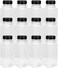 LAVISH 12Pcs Empty Plastic Reusable Square Shape Transparent 200ml/6Oz Bottles With Black Caps For Juice, Milk, Water and Many More, Size 13 x 4.5 cm