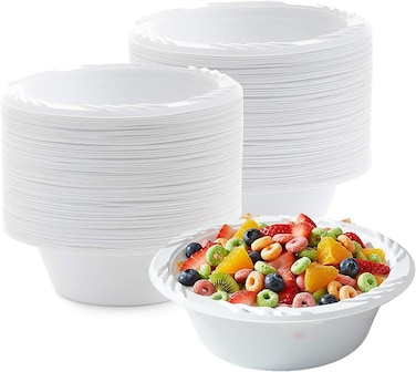 LAVISH Disposable 12Oz White Plastic Bowls &ndash; 50 Pack   Heavy-Duty, Leakproof, BPA-Free Soup &amp; Dessert Bowls for Parties, Catering &amp; Everyday Use