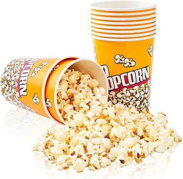 LAVISH Disposable Popcorn Cups 32 Oz (25 Pack) &ndash; Leak-Resistant Paper Buckets, Stackable Snack Containers for Movie Nights, Parties, Birthdays &amp; Events