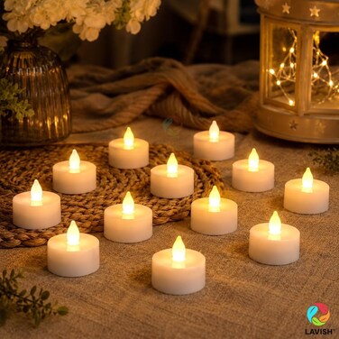 LAVISH LED Tea Light Candles 24 Pieces, Warm White Flameless Flickering Lights, Battery Operated Decorative Candles for Home, Parties and Events
