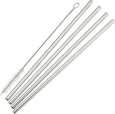 LAVISH Reusable Stainless Steel Drinking Straws Set, 4 Straight Metal Straws with Cleaning Brush, 304 Food Grade Steel, Durable Beverage Straws for Juice, Smoothies, Iced Drinks and Tumblers