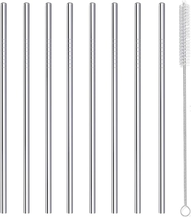 LAVISH Stainless Steel Drinking Straws Set, 8 Reusable Straight Metal Straws with Cleaning Brush, Food Grade 304 Steel Beverage Straws for Smoothies, Juice, Cold Drinks, Cocktails and Tumblers