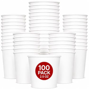 Lavish Heavy Duty White Paper Cups, 2.5Oz, Pack of 100, Disposable Coffee, Tea &amp; Qahwa Cups, Leak-Resistant Beverage Cups for Hot &amp; Cold Drinks, Ideal for Home, Office, Parties, Catering &amp; Takeaway
