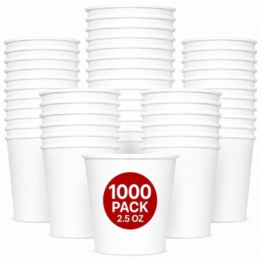 Lavish Heavy Duty White Paper Cups, 2.5Oz, Pack of 1000, Disposable Coffee, Tea &amp; Qahwa Cups, Leak-Resistant Beverage Cups for Hot &amp; Cold Drinks, Ideal for Home, Office, Parties, Catering &amp; Takeaway