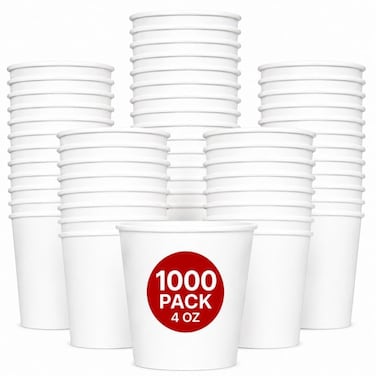Lavish Heavy Duty White Paper Cups, 4Oz, Pack of 1000, Disposable Coffee, Tea &amp; Qahwa Cups, Leak-Resistant Beverage Cups for Hot &amp; Cold Drinks, Ideal for Home, Office, Parties, Catering &amp; Takeaway