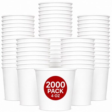 Lavish Heavy Duty White Paper Cups, 4Oz, Pack of 2000, Disposable Coffee, Tea &amp; Qahwa Cups, Leak-Resistant Beverage Cups for Hot &amp; Cold Drinks, Ideal for Home, Office, Parties, Catering &amp; Takeaway
