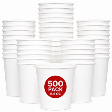 Lavish Heavy Duty White Paper Cups, 6.5Oz, Pack of 500, Disposable Coffee, Tea Cups, Leak-Resistant Beverage Cups for Hot &amp; Cold Drinks, Ideal for Home, Office, Parties, Catering &amp; Takeaway