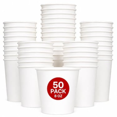 Lavish Heavy Duty White Paper Cups, 8Oz, Pack of 50, Disposable Coffee, Tea Cups, Leak-Resistant Beverage Cups for Hot &amp; Cold Drinks, Ideal for Home, Office, Parties, Catering &amp; Takeaway