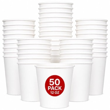 Lavish Heavy Duty White Paper Cups, 12Oz, Pack of 50, Disposable Coffee, Tea Cups, Leak-Resistant Beverage Cups for Hot &amp; Cold Drinks, Ideal for Home, Office, Parties, Catering &amp; Takeaway