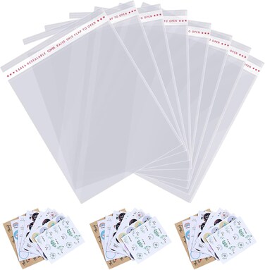 LAVISH Resealable Self-Sealing Cellophane 100 Pcs Bags 9 x 13 Inch, Transparent  Plastic Bags For Bakery Candle Soap Cookie