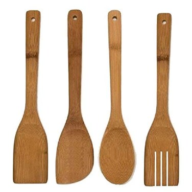 LAVISH 4 Piece Bamboo Kitchen Cooking Utensils Set - 1 Spatula, 2 Spoons, 1Turner