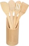LAVISH Wooden spoons and woden holder, Wooden Spoons for Cooking 5 Pieces Pure Bamboo Wooden Solid Turner, Spatula, Slotted Spoon